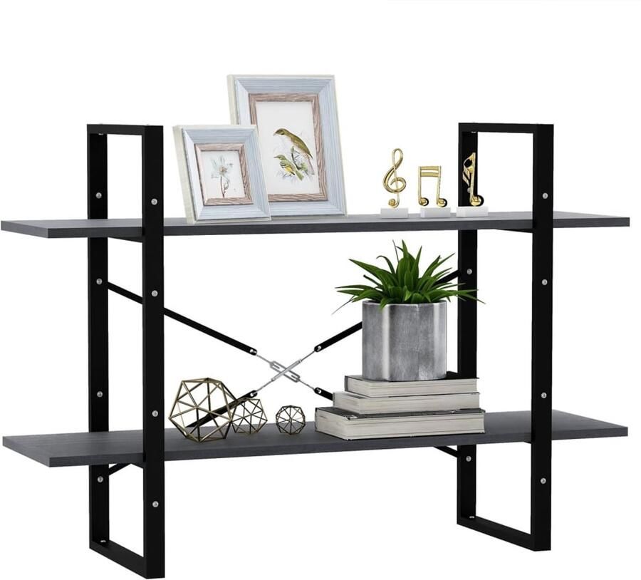 FIONERA Boekenkast met 2 schappen 100x30x70 cm massief grenenhout grijs