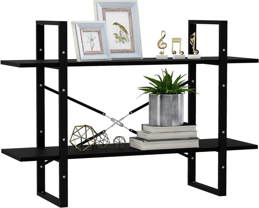 FIONERA Boekenkast met 2 schappen 100x30x70 cm massief grenenhout zwart