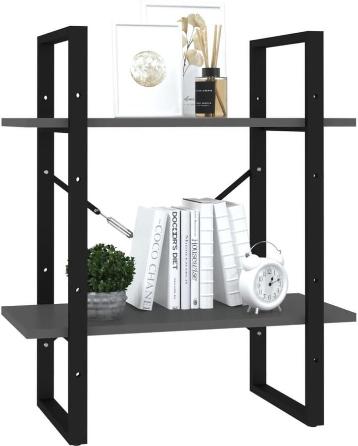 FIONERA Boekenkast met 2 schappen 60x30x70 cm bewerkt hout grijs