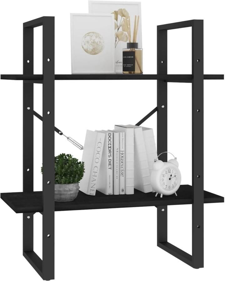 FIONERA Boekenkast met 2 schappen 60x30x70 cm massief grenenhout zwart