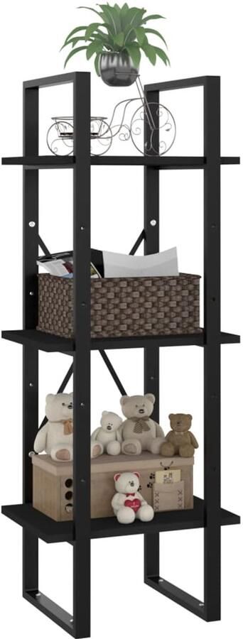 FIONERA Boekenkast met 3 schappen 40x30x105 cm bewerkt hout zwart