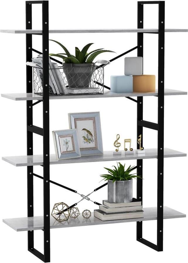 FIONERA Boekenkast met 4 schappen 40x24x142 cm bewerkt hout betongrijs