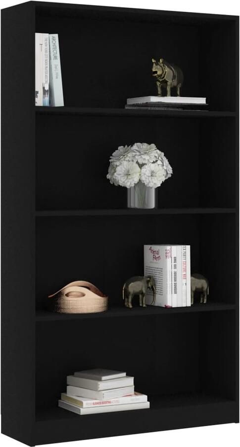 FIONERA Boekenkast met 4 schappen 80x24x142 cm bewerkt hout zwart