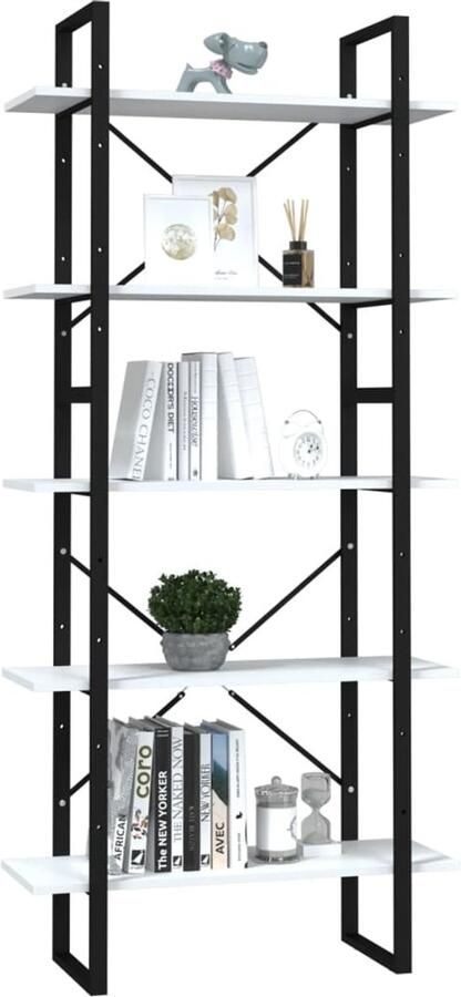 FIONERA Boekenkast met 5 schappen 80x30x175 cm bewerkt hout wit