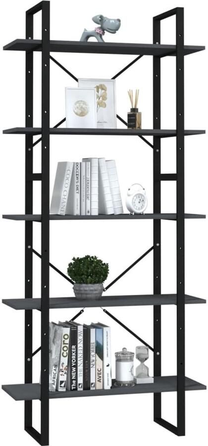 FIONERA Boekenkast met 5 schappen 80x30x175 cm grenenhout grijs