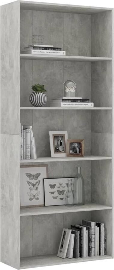 FIONERA Boekenkast met 5 schappen 80x30x189 cm bewerkt hout betongrijs