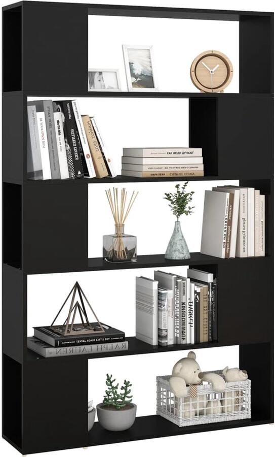 FIONERA Boekenkast kamerscherm 100x24x155 cm bewerkt hout zwart