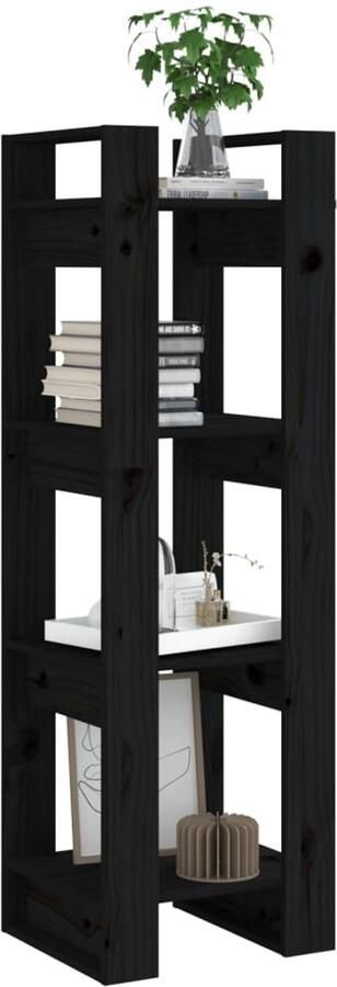 FIONERA Boekenkast kamerscherm 41x35x125 cm massief grenenhout zwart