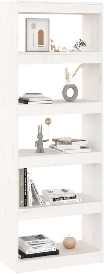 FIONERA Boekenkast kamerscherm 60x30x167 5 cm massief grenenhout wit