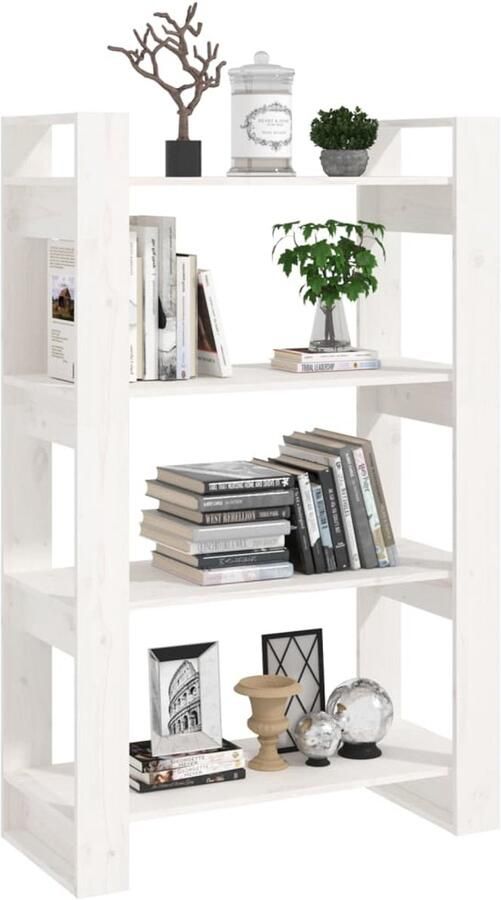 FIONERA Boekenkast kamerscherm 80x35x125 cm massief grenenhout wit