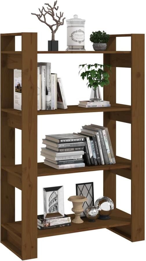 FIONERA Boekenkast kamerscherm 80x35x125 cm massief hout honingbruin