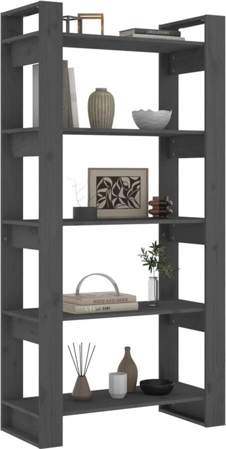 FIONERA Boekenkast kamerscherm 80x35x160 cm massief hout grijs