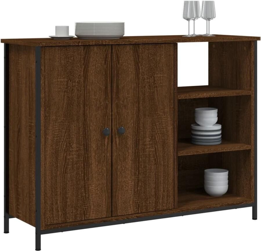 FIONERA Dressoir 100x33x75 cm bewerkt hout bruin eikenkleur
