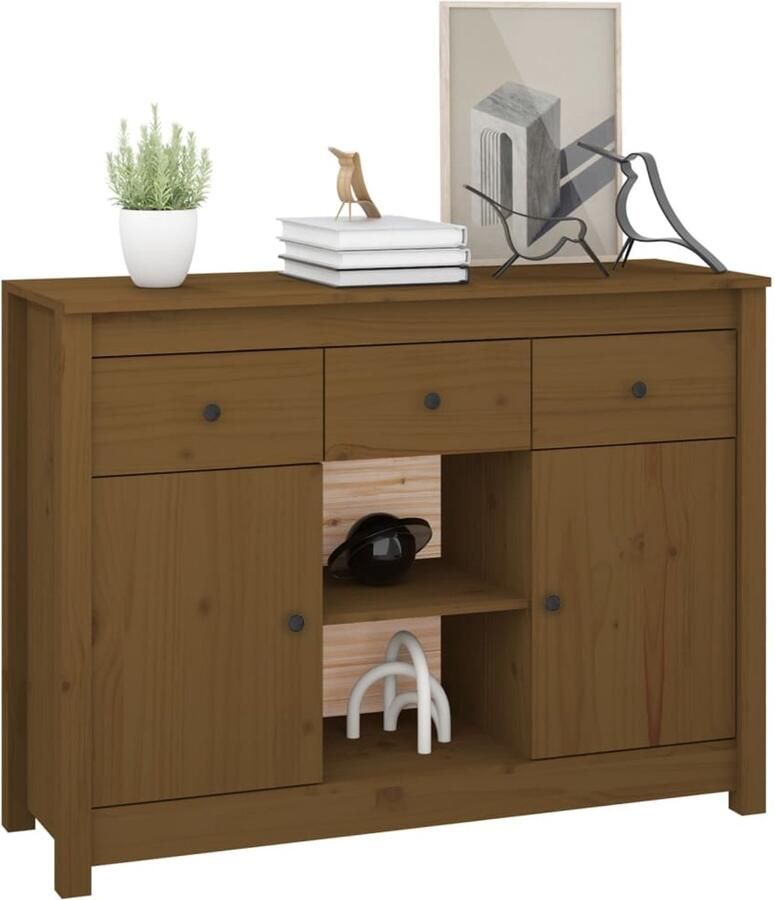 FIONERA Dressoir 100x35x74 5 cm massief grenenhout honingbruin