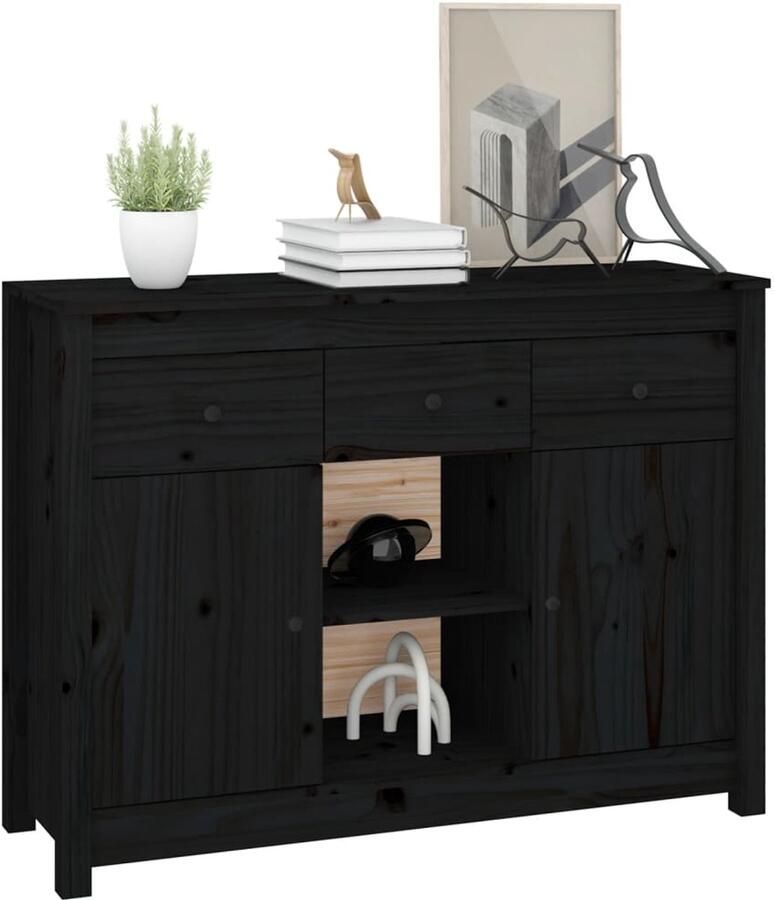 FIONERA Dressoir 100x35x74 5 cm massief grenenhout zwart