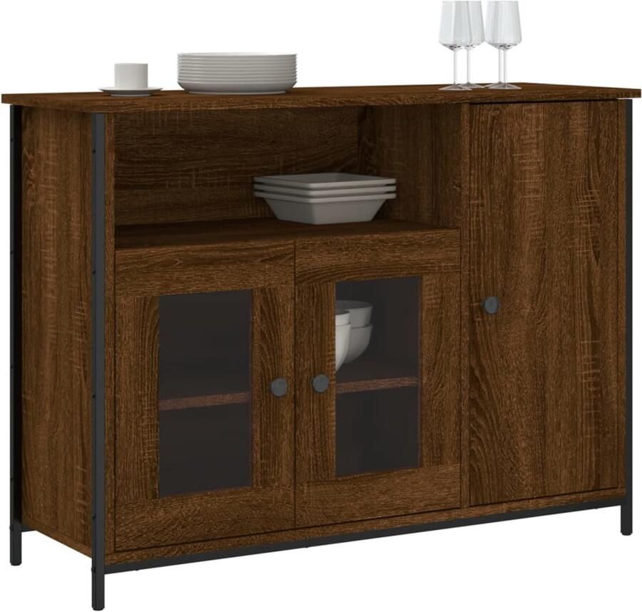 FIONERA Dressoir 100x35x75 cm bewerkt hout bruin eikenkleur