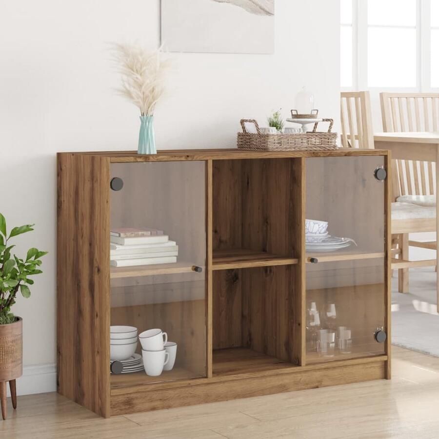 The Living Store Dressoir 102x37x75 5 cm bewerkt hout artisanaal eikenkleurig Dressoir Houten Dressoir Opbergmeubel Salontafel Livingroom Meubels