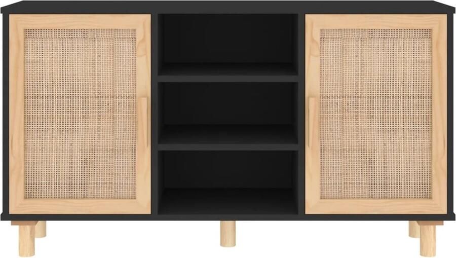 FIONERA Dressoir 105x30x60 cm massief grenen hout en rattan zwart