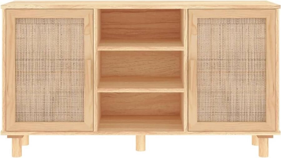 FIONERA Dressoir 105x30x60 cm massief grenenhout en rattan bruin