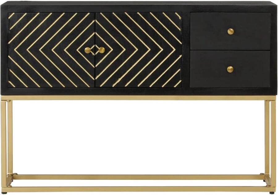 FIONERA Dressoir 110x30x75 cm massief mangohout zwart en goud