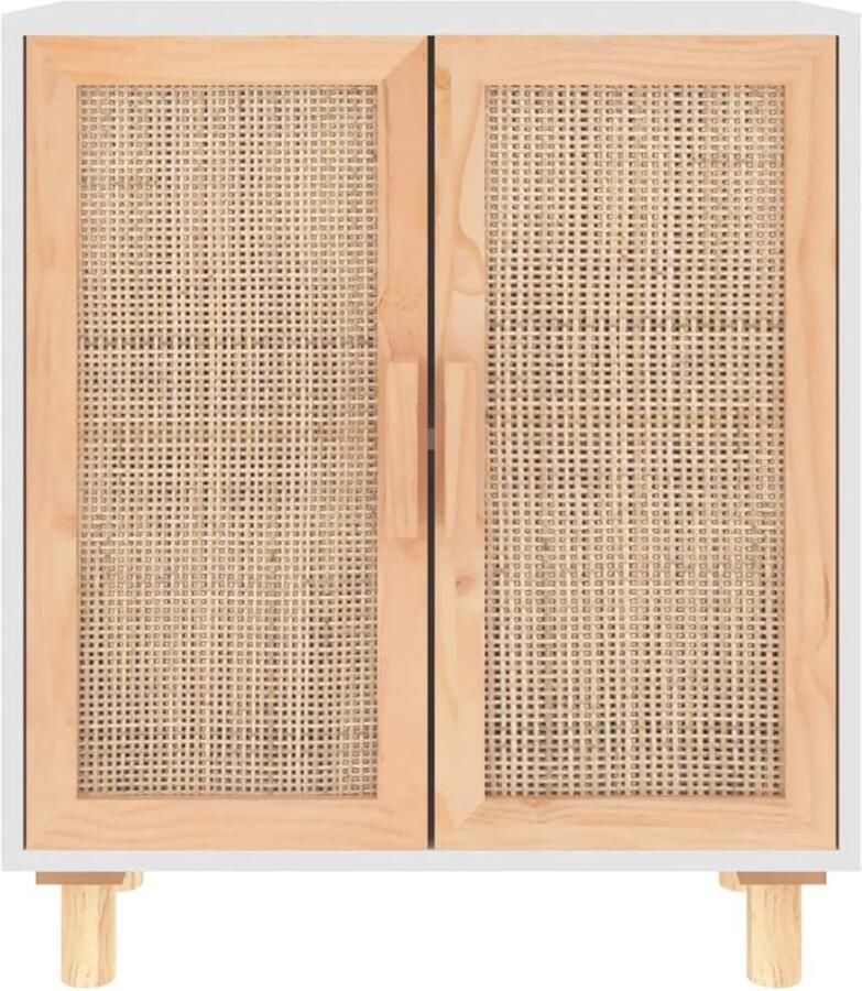 FIONERA Dressoir 60x30x70 cm massief grenenhout en rattan wit