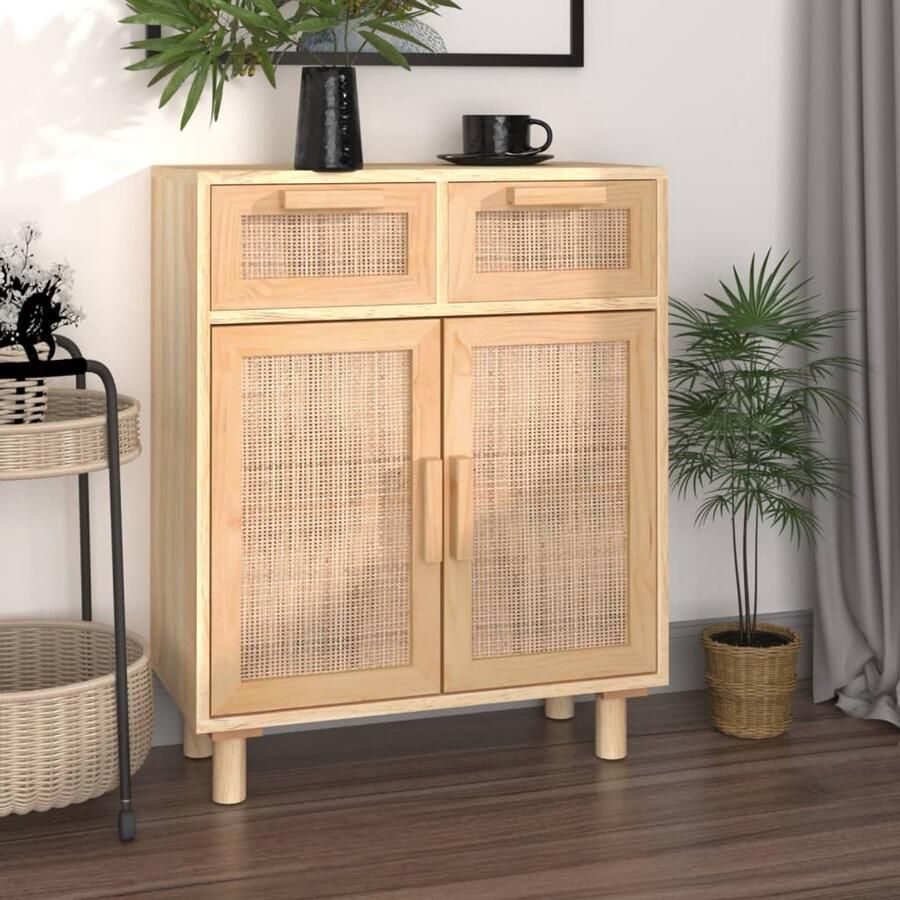 FIONERA Dressoir 60x30x75 cm massief grenenhout en rattan bruin