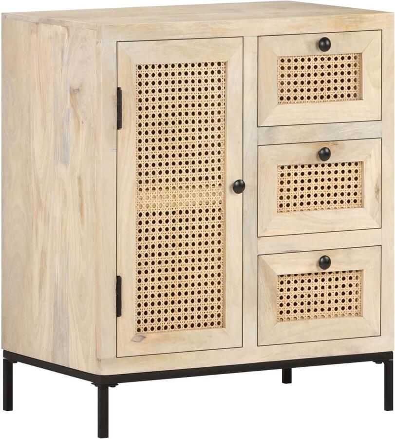 FIONERA Dressoir 60x35x70 cm massief mangohout en natuurlijk riet