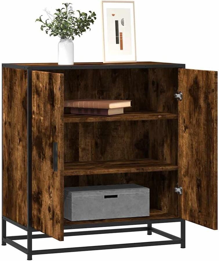 FIONERA Dressoir 68x35x76 cm bewerkt hout en metaal gerookt eiken