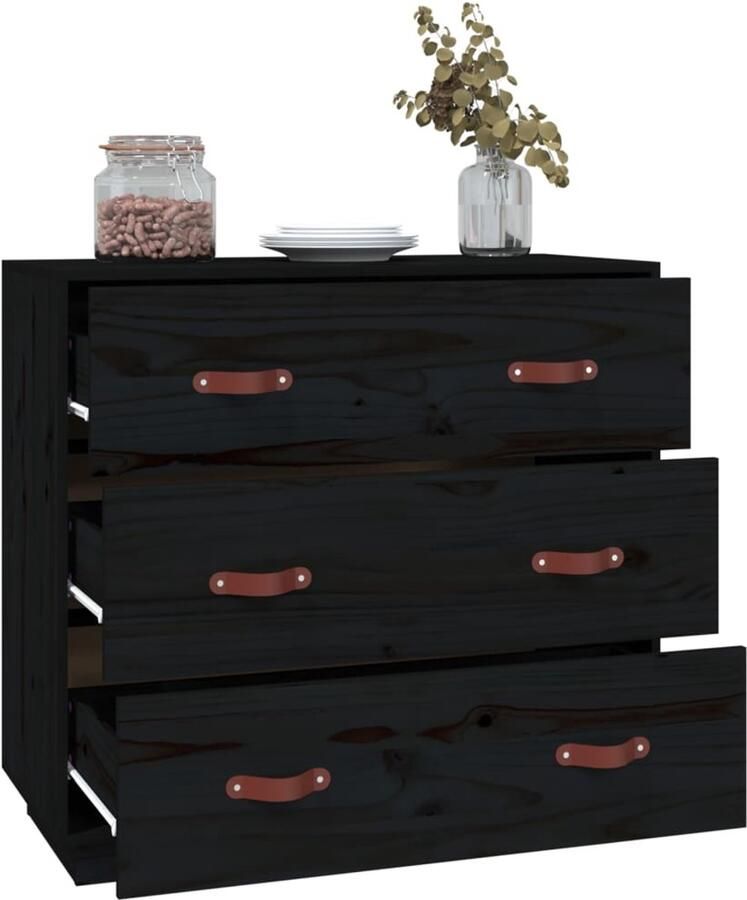 FIONERA Dressoir 80x40x75 cm massief grenenhout zwart