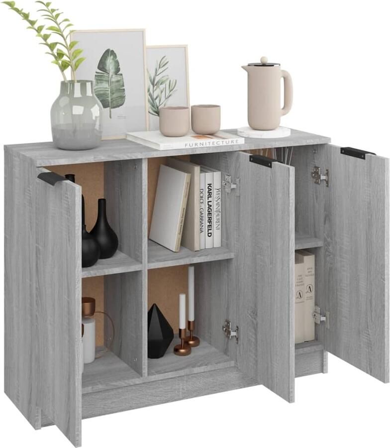 FIONERA Dressoir 90 5x30x70 cm bewerkt hout grijs sonoma eikenkleurig