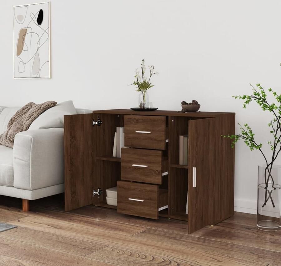 FIONERA Dressoir 91x29 5x65 cm bewerkt hout bruin eikenkleur