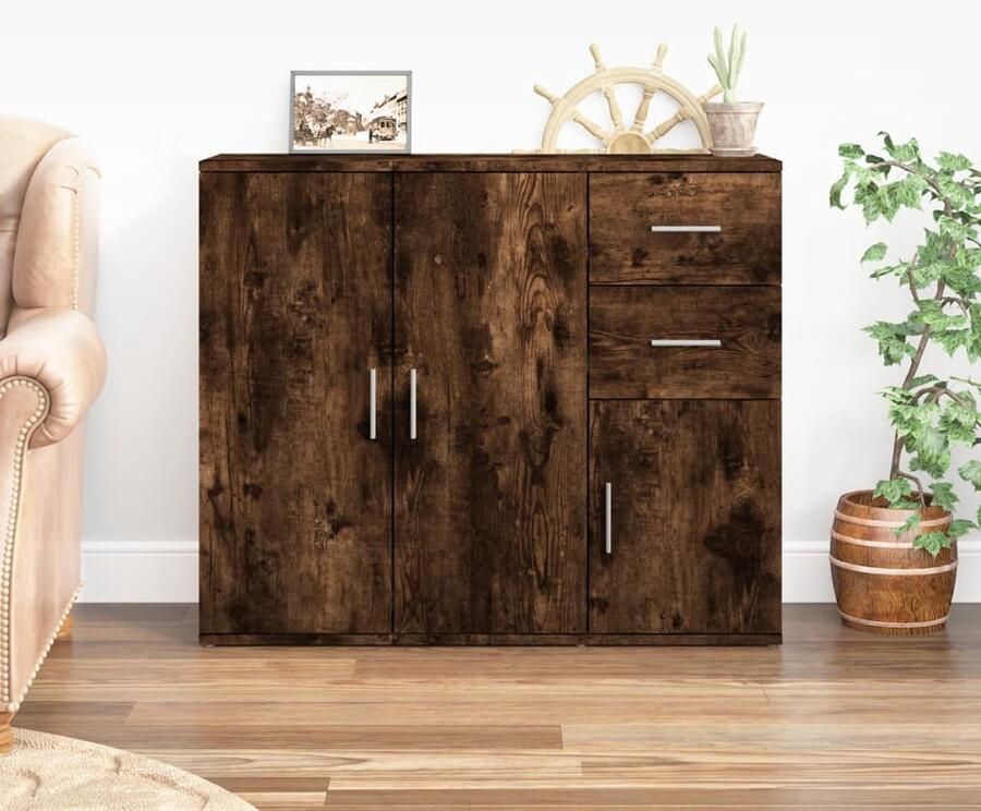 FIONERA Dressoir 91x29 5x75 cm bewerkt hout gerookt eikenkleurig