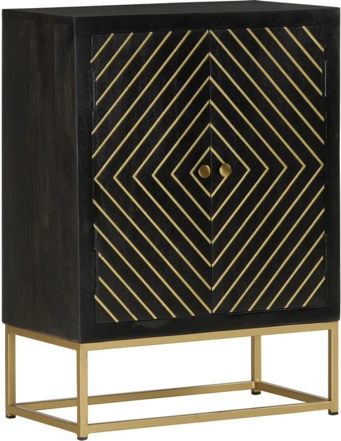 FIONERA Dressoir met 2 deuren 55x30x75 cm mangohout zwart en goud