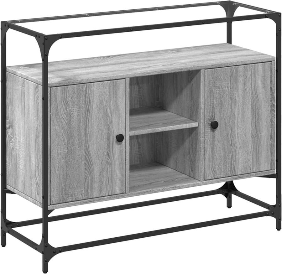 FIONERA Dressoir met glazen blad 98x35x81 cm bewerkt hout grijs sonoma