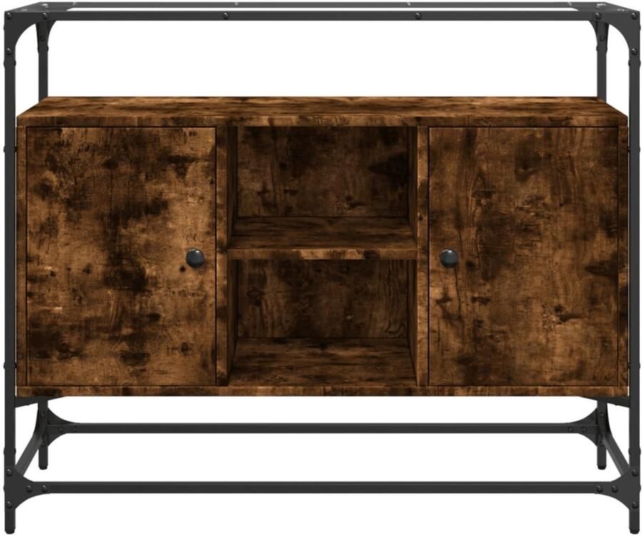 FIONERA Dressoir met glazen blad 98x35x81 cm hout gerookt eikenkleurig
