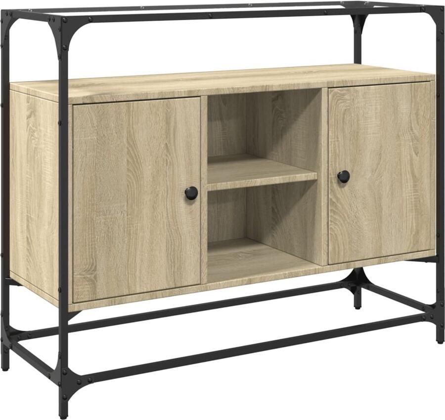FIONERA Dressoir met glazen blad 98x35x81 cm hout sonoma eikenkleurig