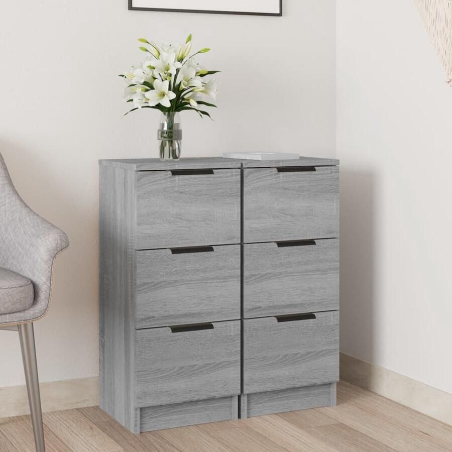 FIONERA Dressoirs 2 st 30x30x70 cm bewerkt hout grijs sonoma eikenkleur