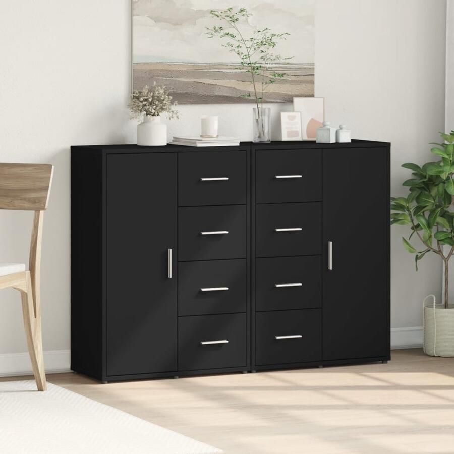 FIONERA Dressoirs 2 st 60x31x84 cm bewerkt hout zwart