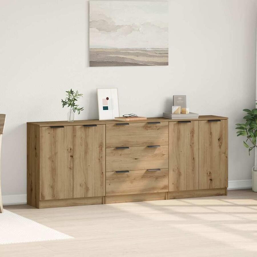 FIONERA Dressoirs 3 st 60x30x70 cm bewerkt hout artisanaal eikenkleurig