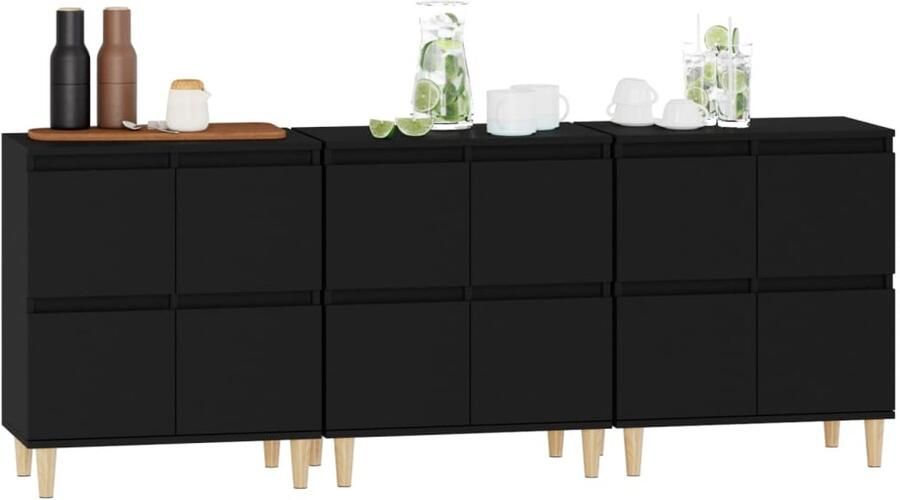 FIONERA Dressoirs 3 st 60x35x70 cm bewerkt hout zwart