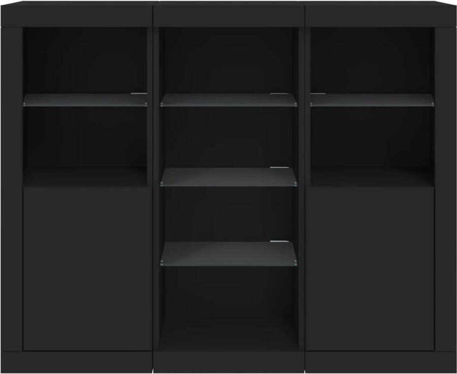 FIONERA Dressoirs met LED-verlichting 3 st bewerkt hout zwart