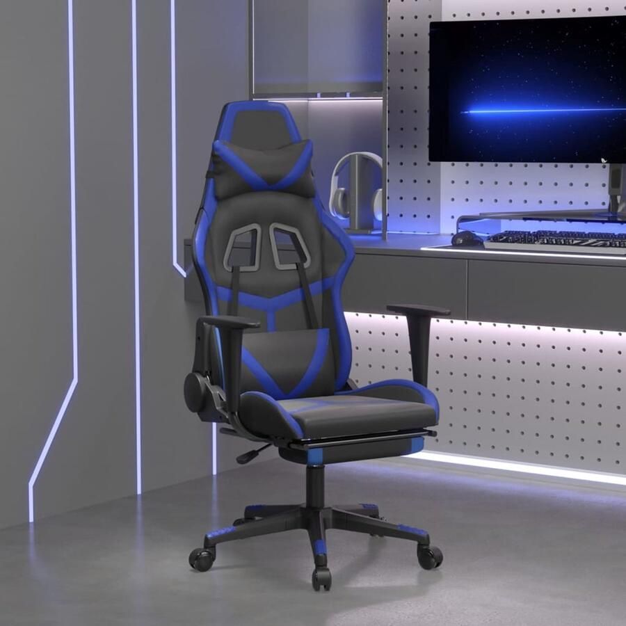 VidaXL Gamestoel met voetensteun zwart en blauw Gamestoel Gamingstoel Pc Stoel Bureaustoel Esports Stoel Ergonomische Stoel Kunstleder Stoel Blauwe Stoel