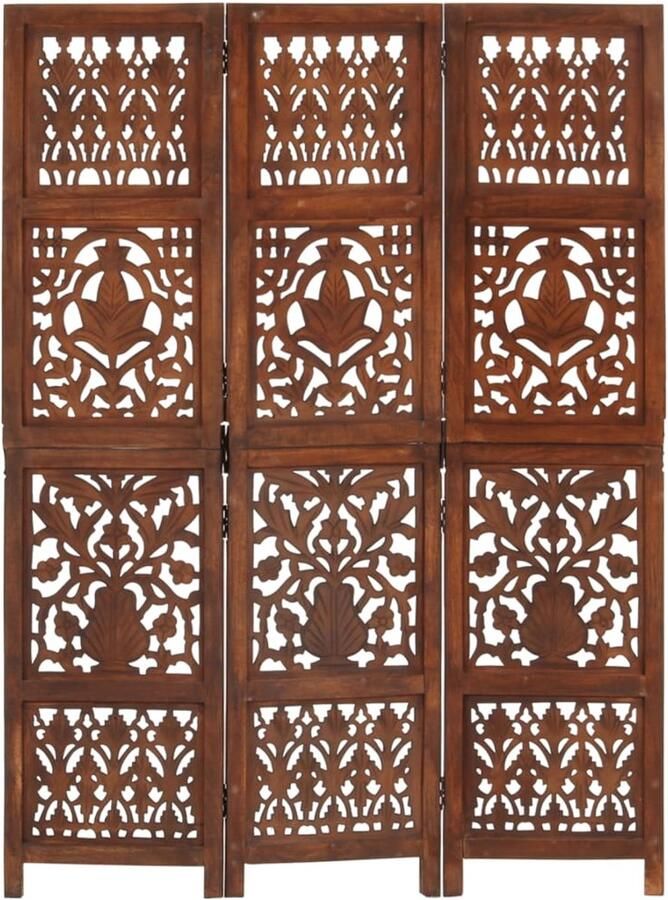 FIONERA Kamerscherm 3 panelen handgesneden 120x165 cm mangohout bruin