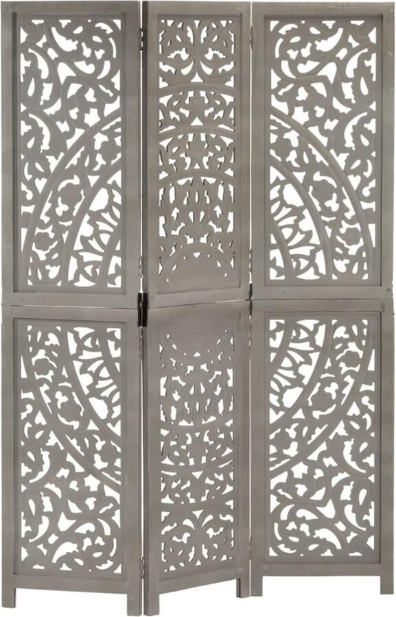 FIONERA Kamerscherm 3 panelen handgesneden 120x165 cm mangohout grijs