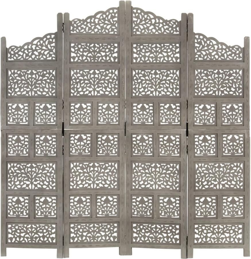 FIONERA Kamerscherm 4 panelen handgesneden 160x165 cm mangohout grijs