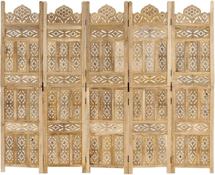 FIONERA Kamerscherm 5 panelen handgesneden 200x165 cm massief mangohout
