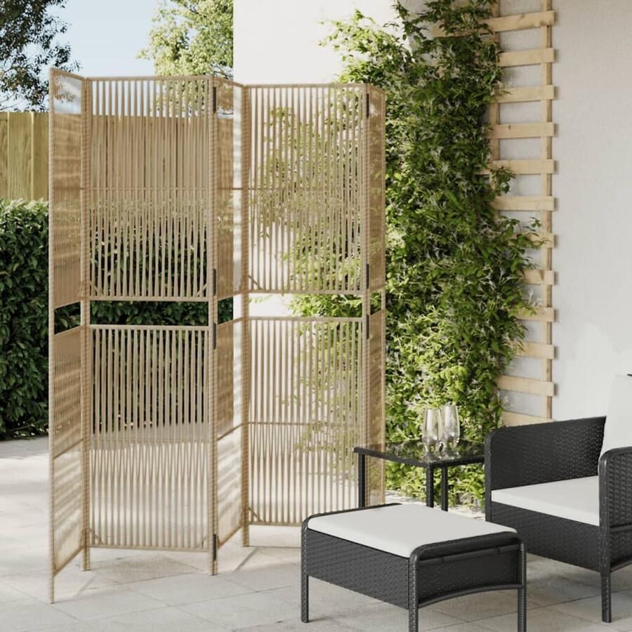 FIONERA Kamerscherm 5 panelen poly rattan beige