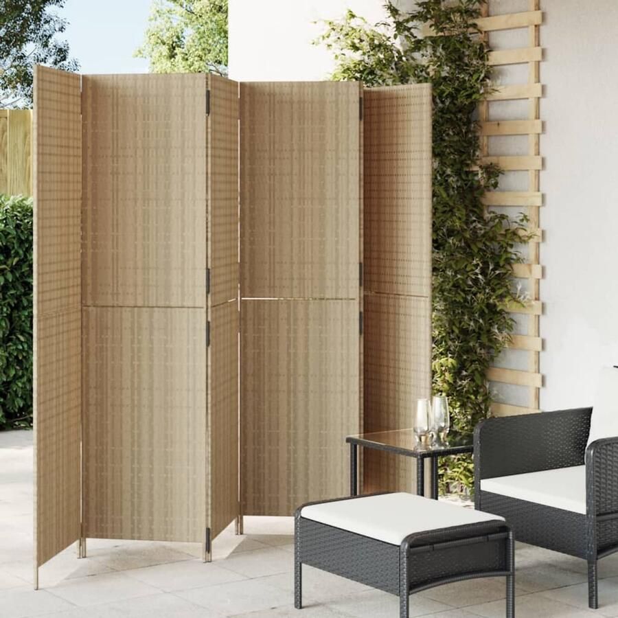 FIONERA Kamerscherm 6 panelen poly rattan beige