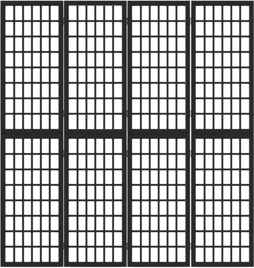 FIONERA Kamerscherm inklapbaar 4 panelen Japanse stijl 160x170 cm zwart