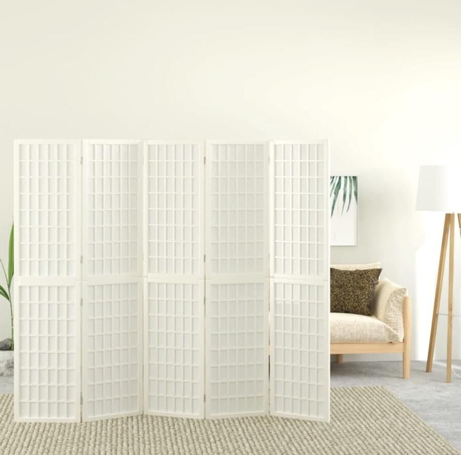 FIONERA Kamerscherm inklapbaar 5 panelen Japanse stijl 200x170 cm wit